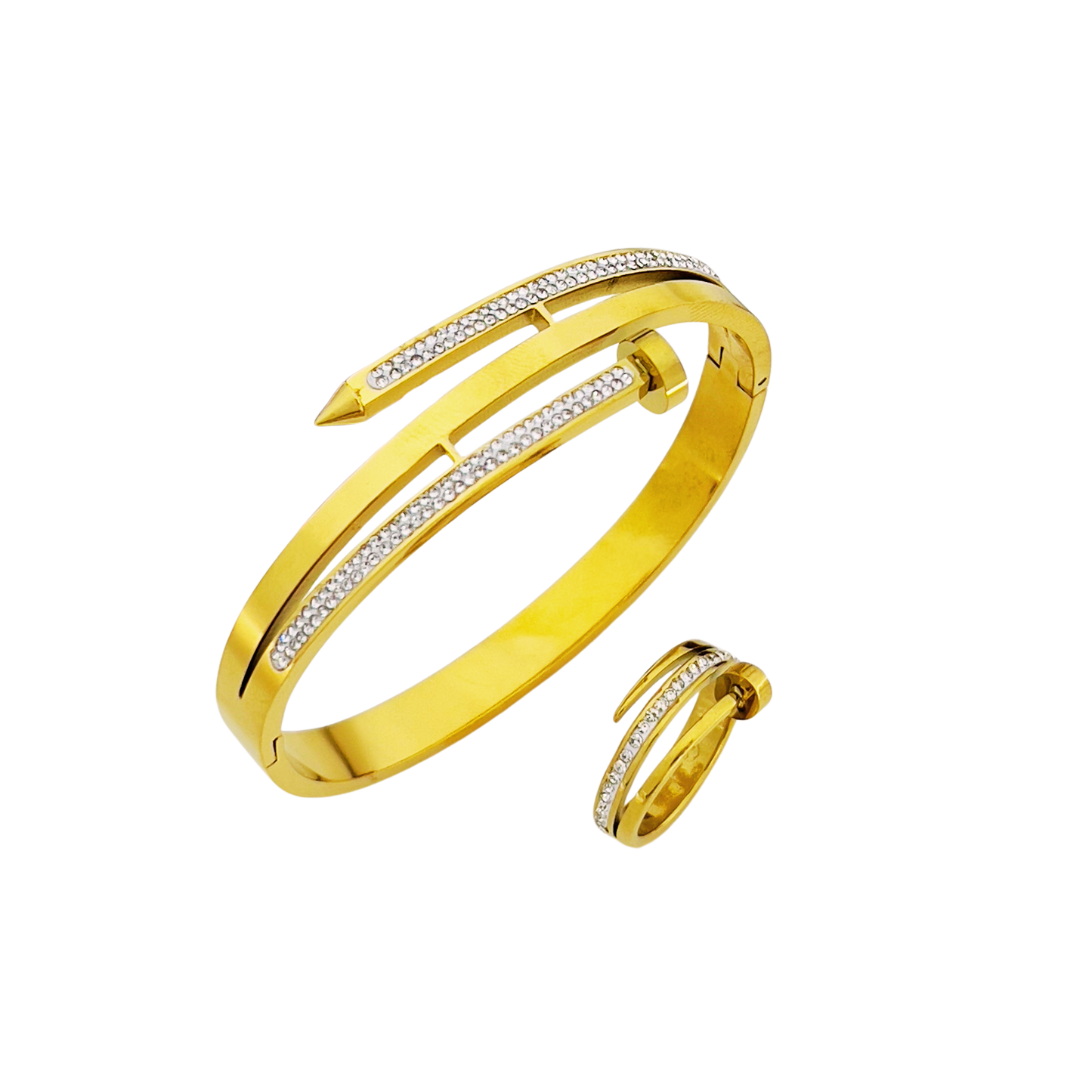 Openable Nail Keel Bangle with Ring – Double Rinshine | Premium Stainless Steel Set