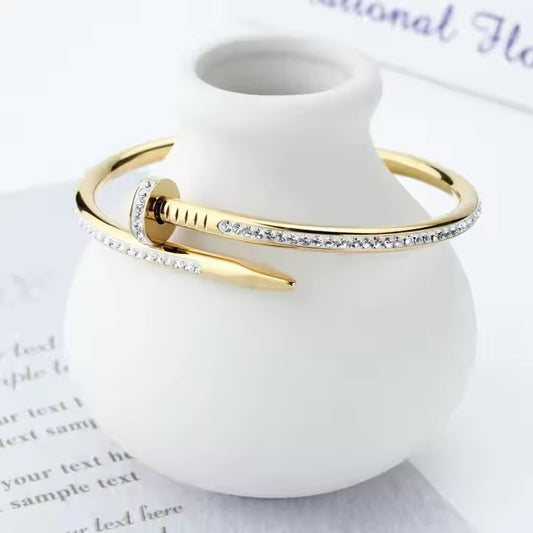 Stainless Steel Nail Shape Cuff Bangle - Designer Bracelet for Women & Girls