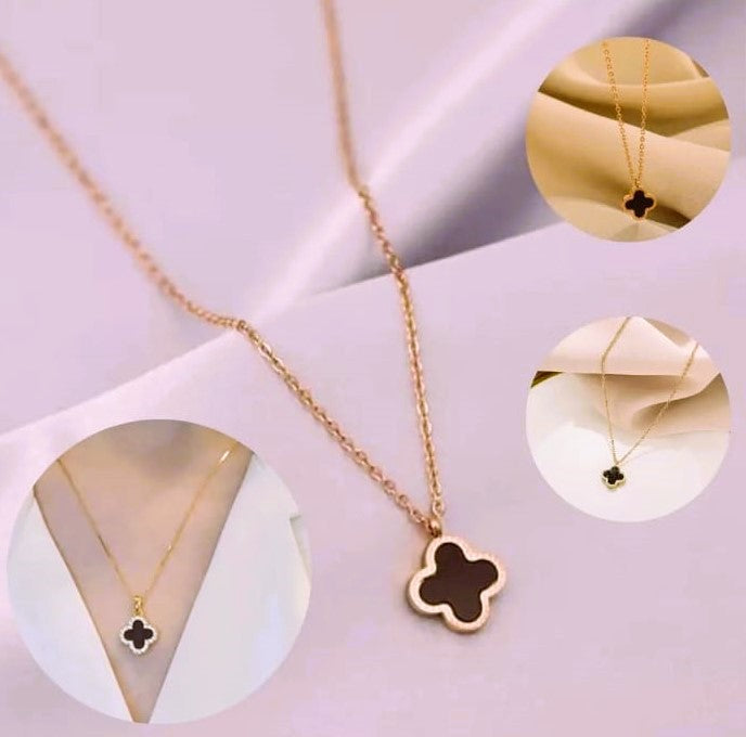 Double-Sided Stainless Steel Chain Necklace – White & Black Pendant for Girls