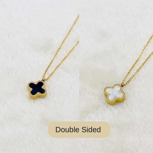 Double-Sided Stainless Steel Chain Necklace – White & Black Pendant for Girls