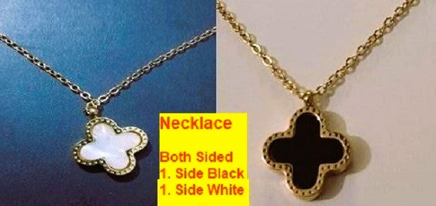 Double-Sided Stainless Steel Chain Necklace – White & Black Pendant for Girls