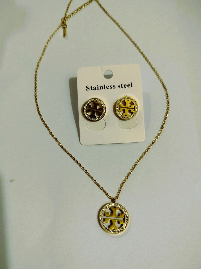 Stainless Steel Necklace & Earring Set with Shining Crystal Stones –  | Mazia Fashion