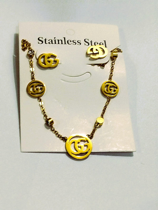 Elegant Golden Earring & Necklace Set - Stainless Steel | Mazia Fashion