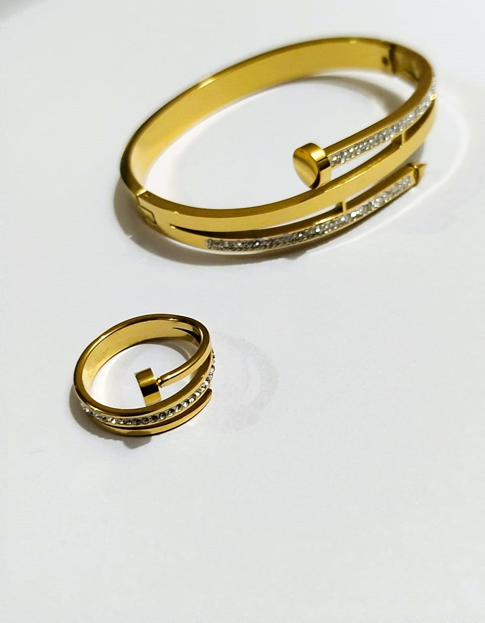 Openable Nail Keel Bangle with Ring – Double Rinshine | Premium Stainless Steel Set