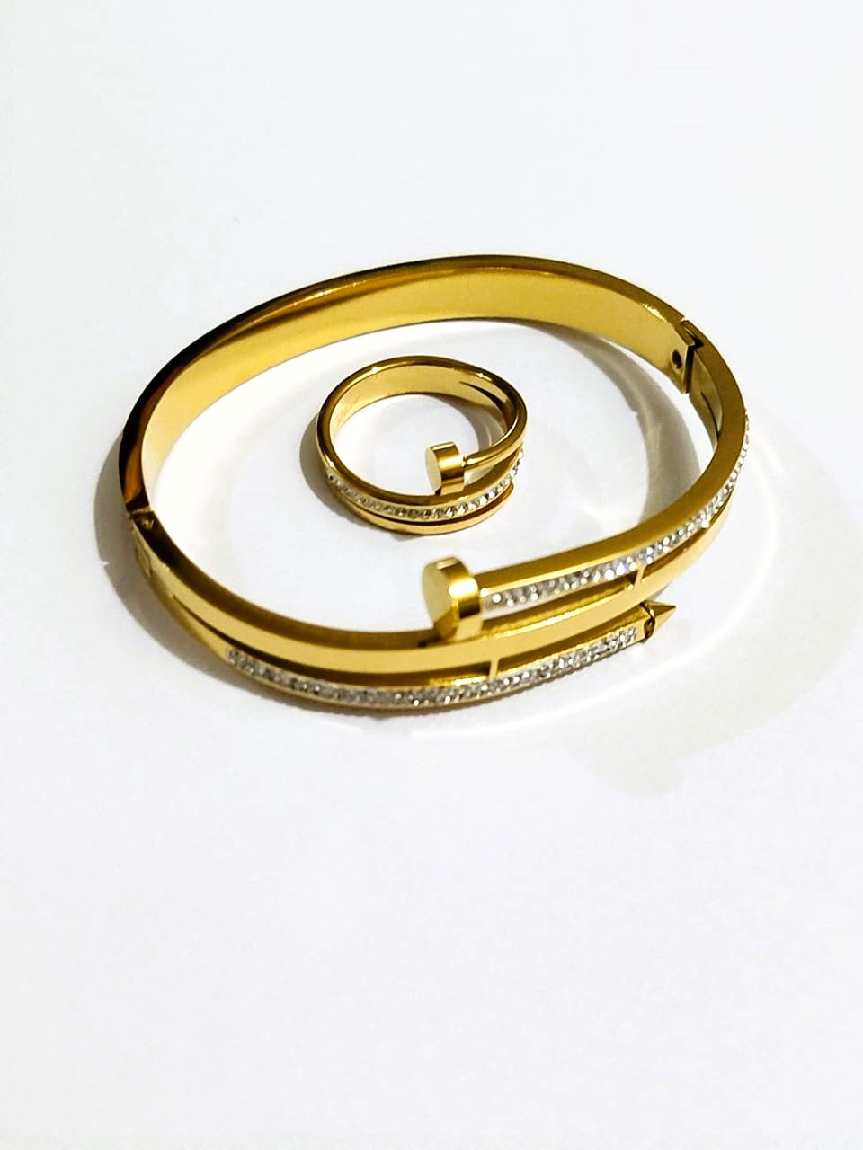 Openable Nail Keel Bangle with Ring – Double Rinshine | Premium Stainless Steel Set