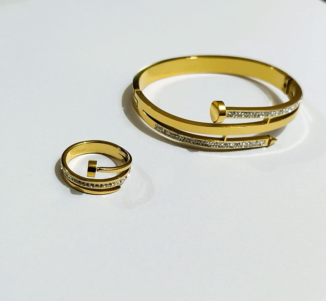 Openable Nail Keel Bangle with Ring – Double Rinshine | Premium Stainless Steel Set