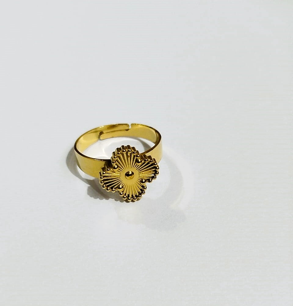 Golden Flower Clover Stainless Steel Ring for Girls – Elegant & Tarnish-Free | Mazia Fashion