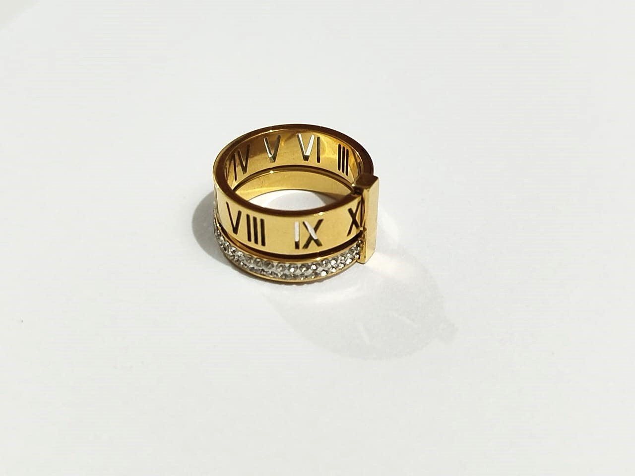 Luxury Roman Numeral Stainless Steel Ring with Crystals – Mazia Fashion