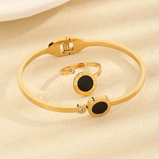 Luxury Roman Bangle with Ring Set for Girls - Stainless Steel Jewelry