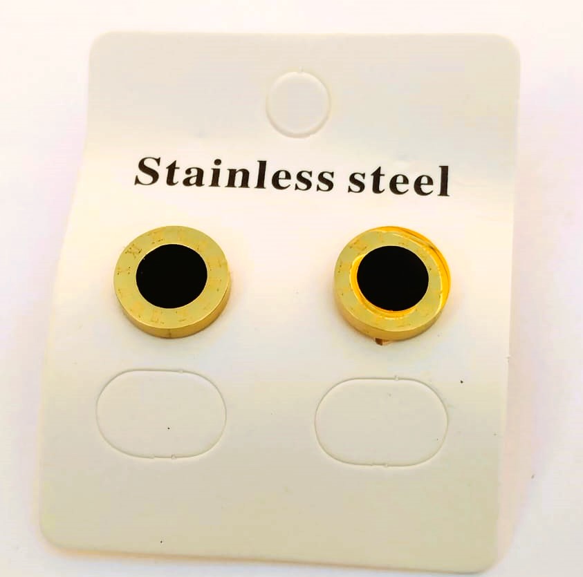 Roman Tops Earrings - Stainless Steel Golden & Black | Mazia Fashion