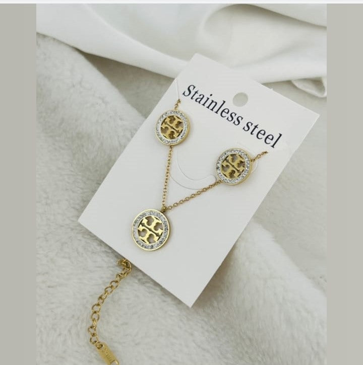 Stainless Steel Necklace & Earring Set with Shining Crystal Stones –  | Mazia Fashion