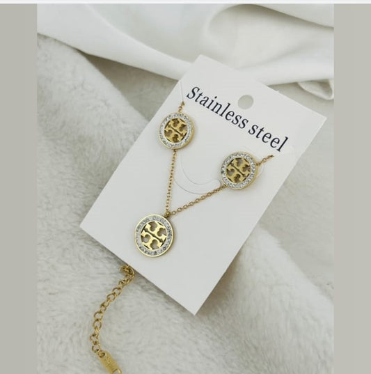 Stainless Steel Necklace & Earring Set with Shining Crystal Stones –  | Mazia Fashion