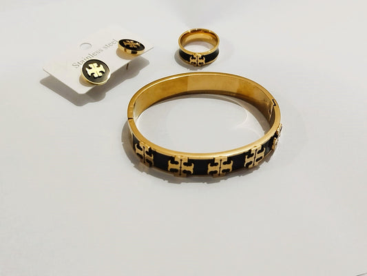 Elegant Stainless Steel Bangle with Matching Earrings & Ring 3pc Set - Mazia Fashion