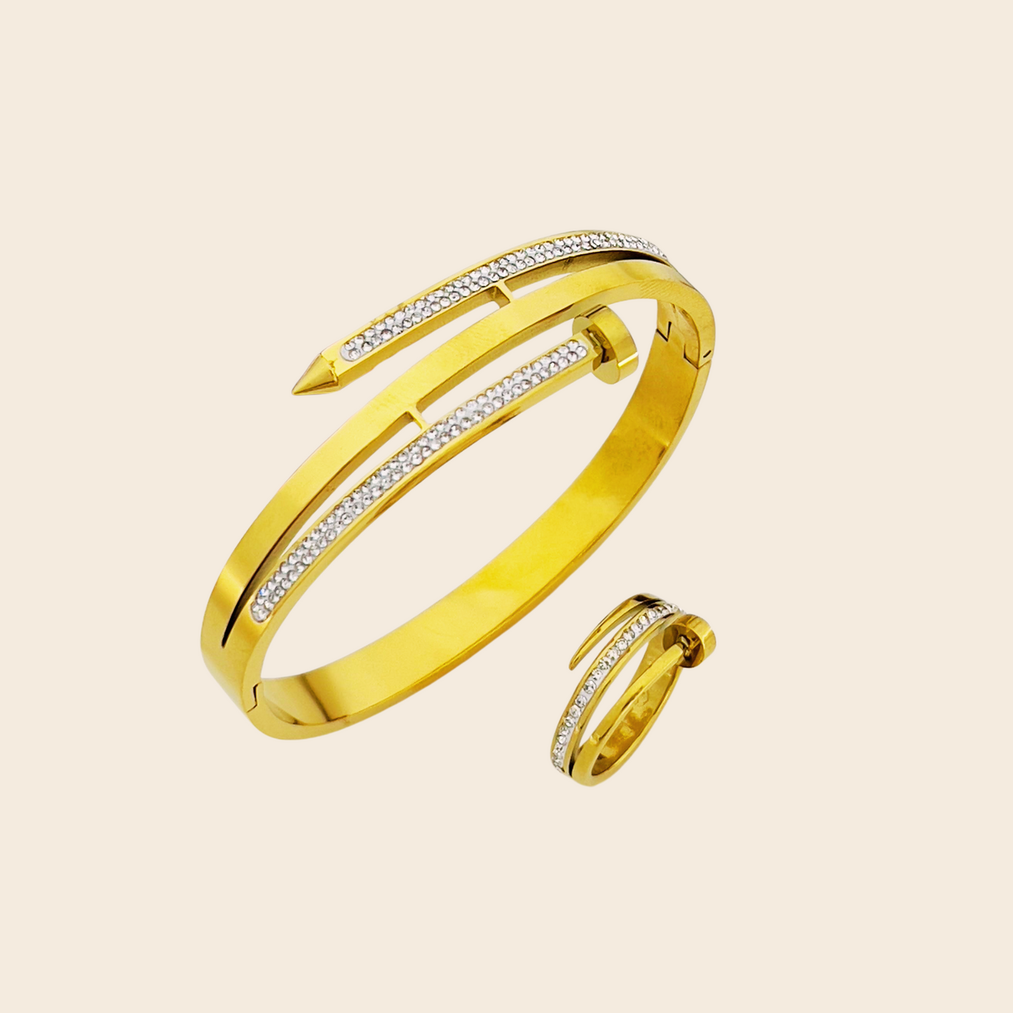 Openable Nail Keel Bangle with Ring – Double Rinshine | Premium Stainless Steel Set