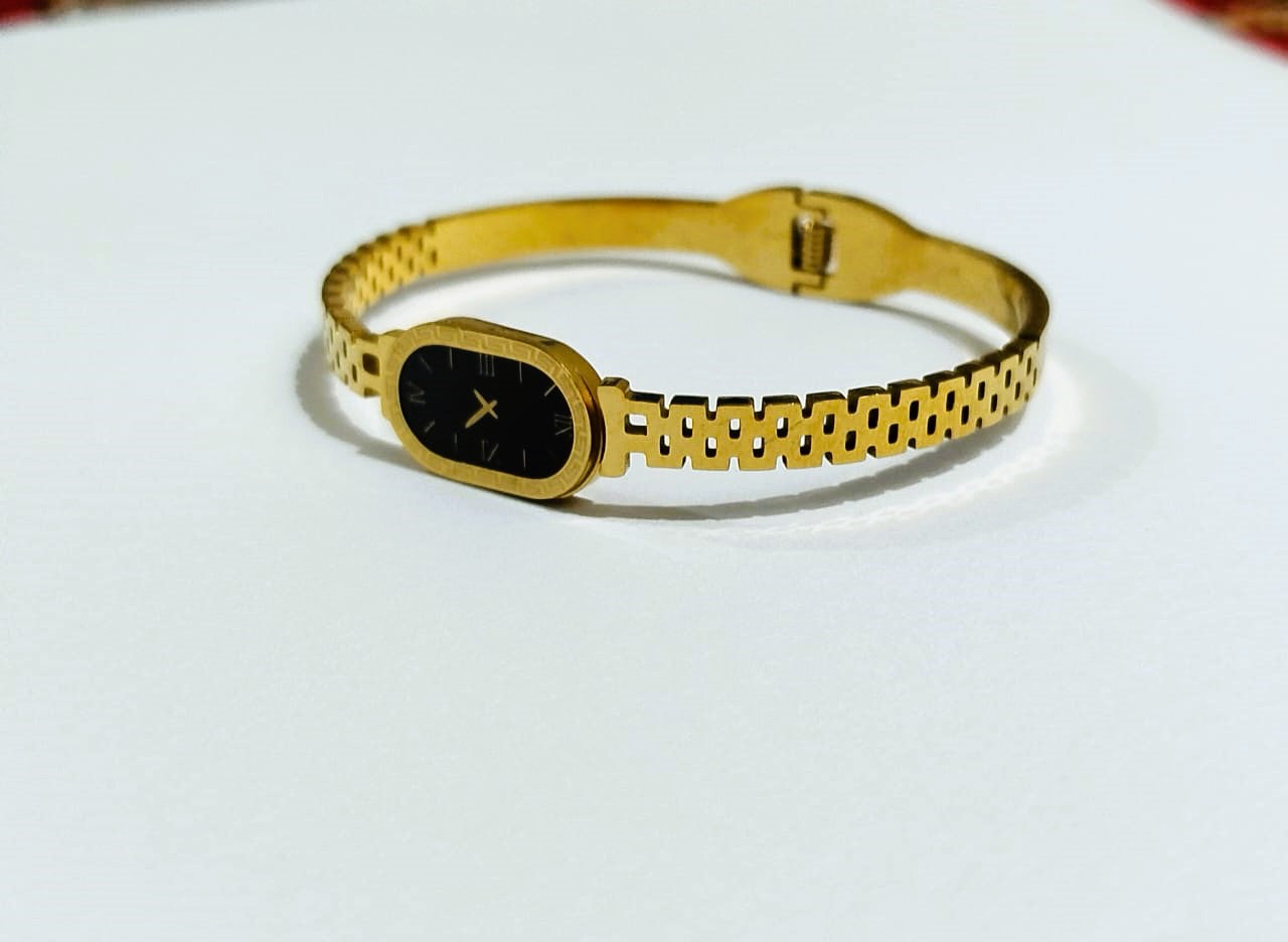 Elegant Gold Watch-Style Bangle Bracelet for Girls – Stainless Steel | Mazia Fashion