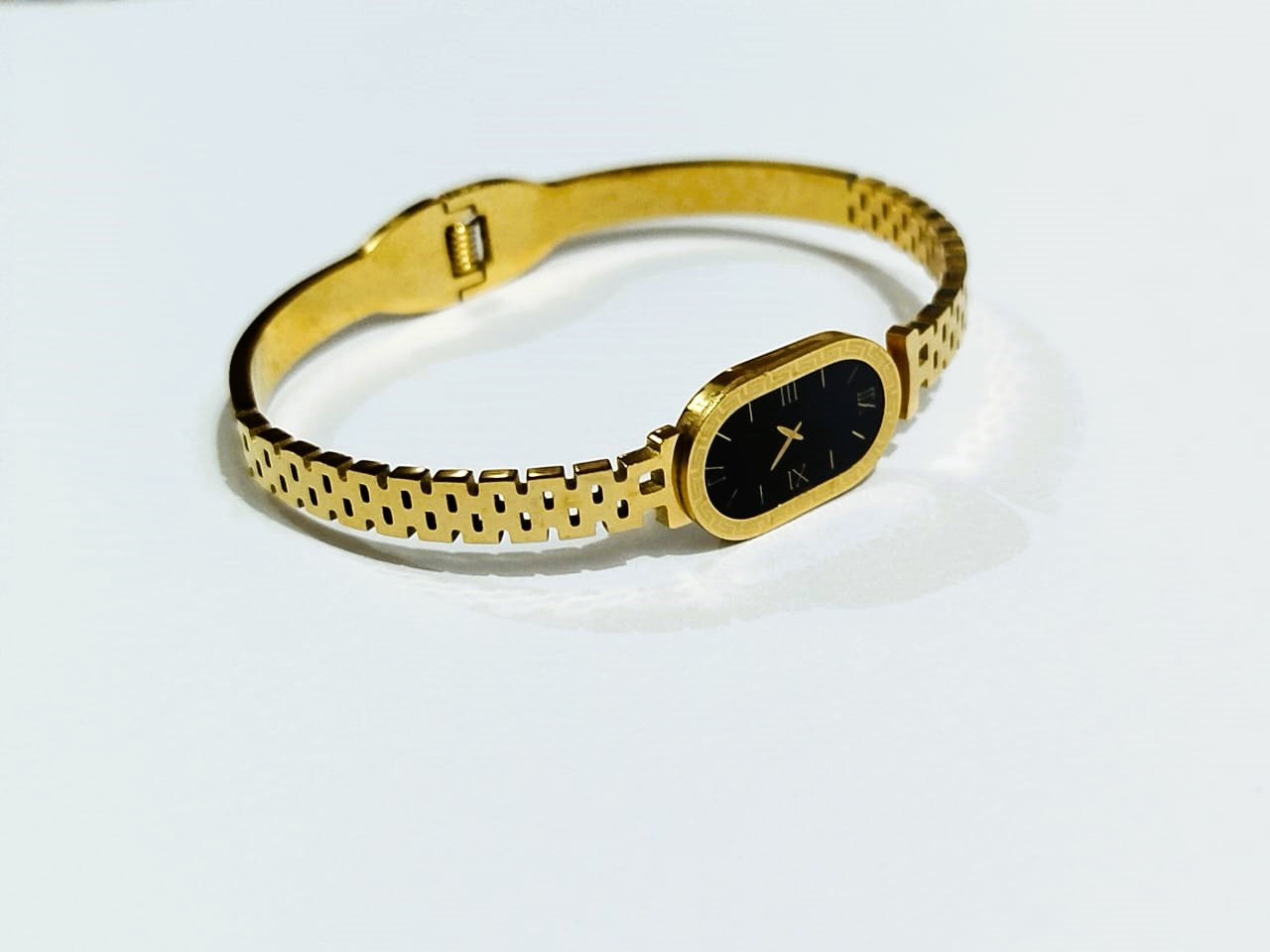 Elegant Gold Watch-Style Bangle Bracelet for Girls – Stainless Steel | Mazia Fashion