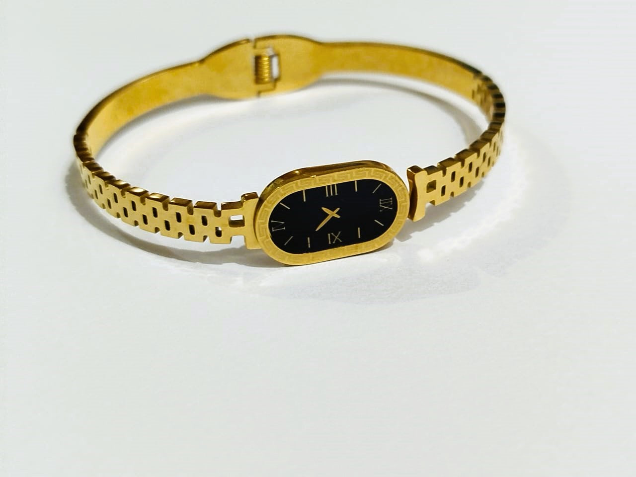 Elegant Gold Watch-Style Bangle Bracelet for Girls – Stainless Steel | Mazia Fashion