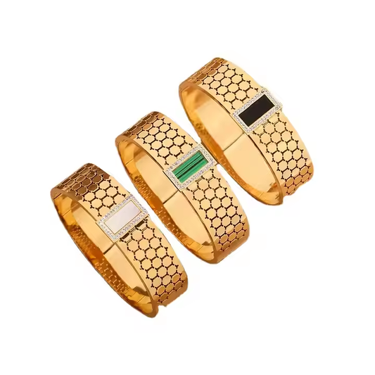 Vintage Honeycomb Diamond Bracelet – Retro Stainless Steel Bangle | Mazia Fashion