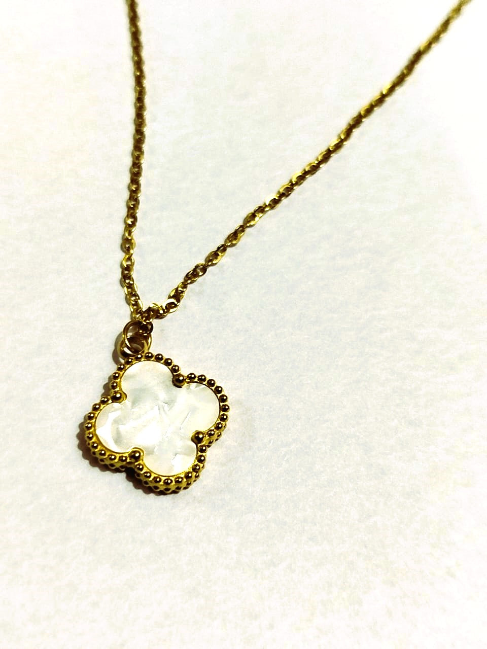Double-Sided Stainless Steel Chain Necklace – White & Black Pendant for Girls