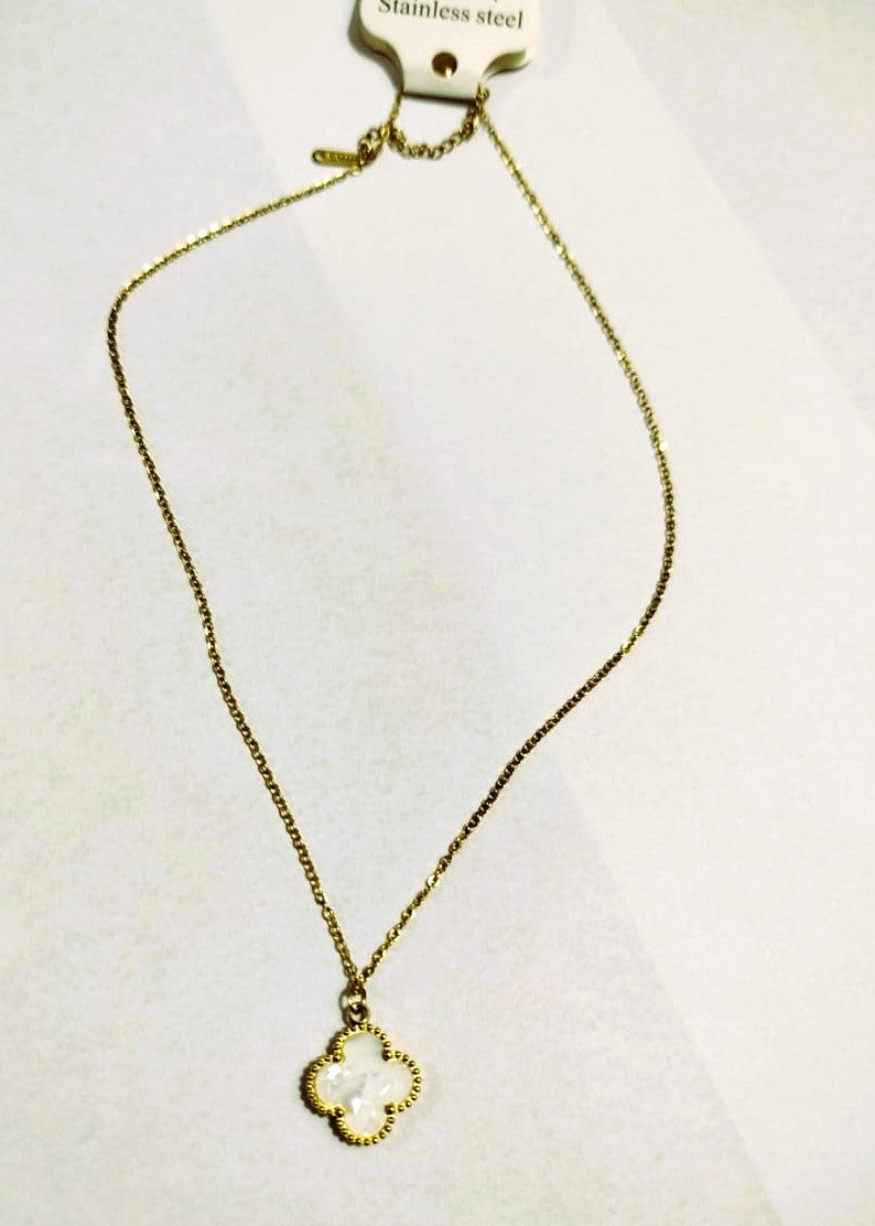 Double-Sided Stainless Steel Chain Necklace – White & Black Pendant for Girls