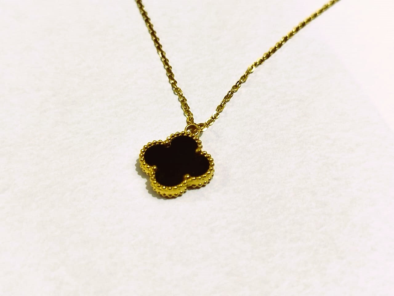 Double-Sided Stainless Steel Chain Necklace – White & Black Pendant for Girls
