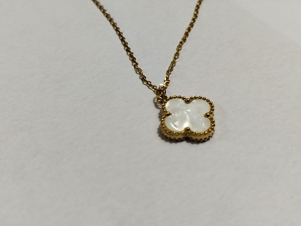 Double-Sided Stainless Steel Chain Necklace – White & Black Pendant for Girls