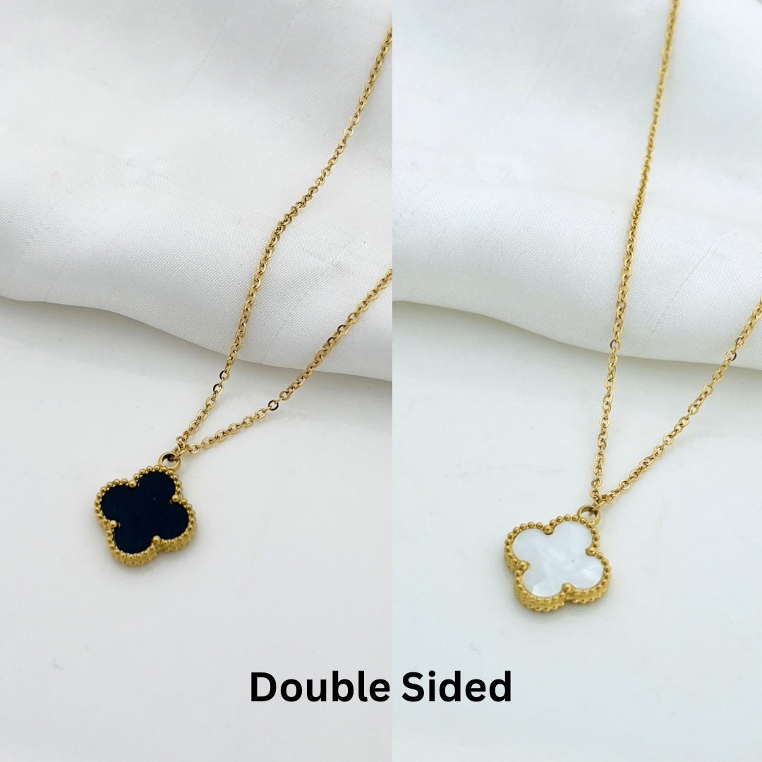Double-Sided Stainless Steel Chain Necklace – White & Black Pendant for Girls