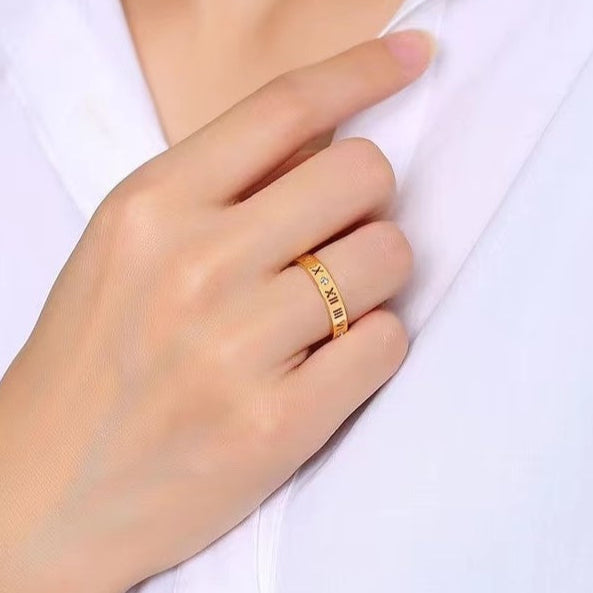 Roman Numeral Stainless Steel Bangle with Matching Ring Set – Mazia Fashion