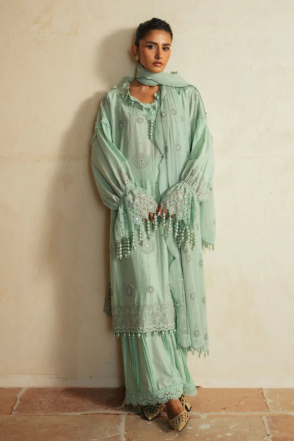 Gul Ahmed 3 Piece Unstitched Embroidered Lawn Suit with Embroidered Chiffon Dupatta PM-52022