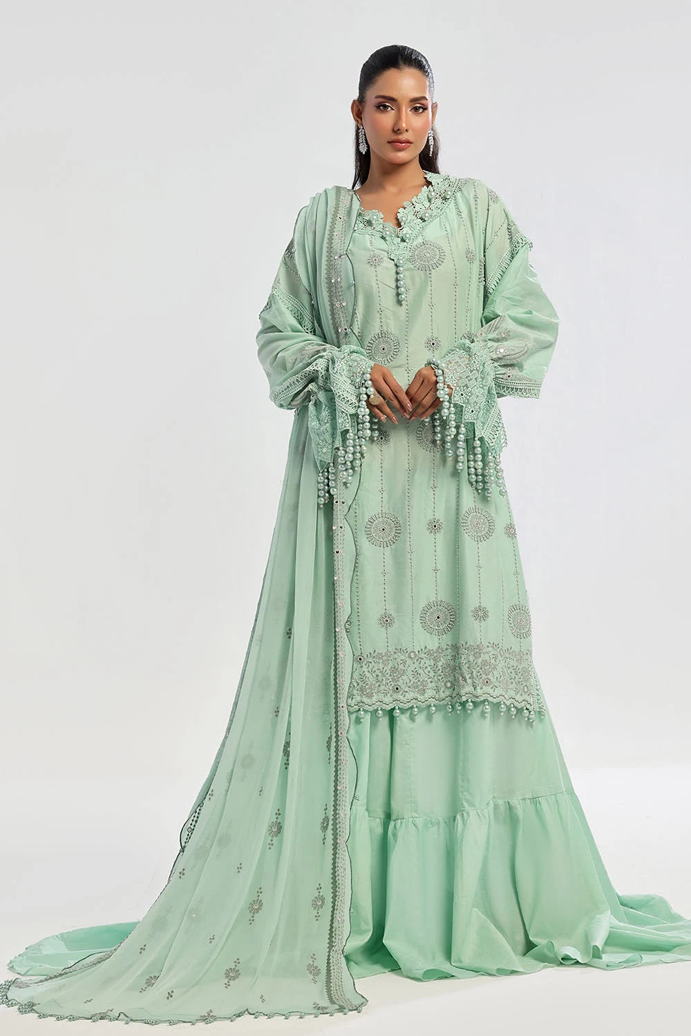 Gul Ahmed 3 Piece Unstitched Embroidered Lawn Suit with Embroidered Chiffon Dupatta PM-52022