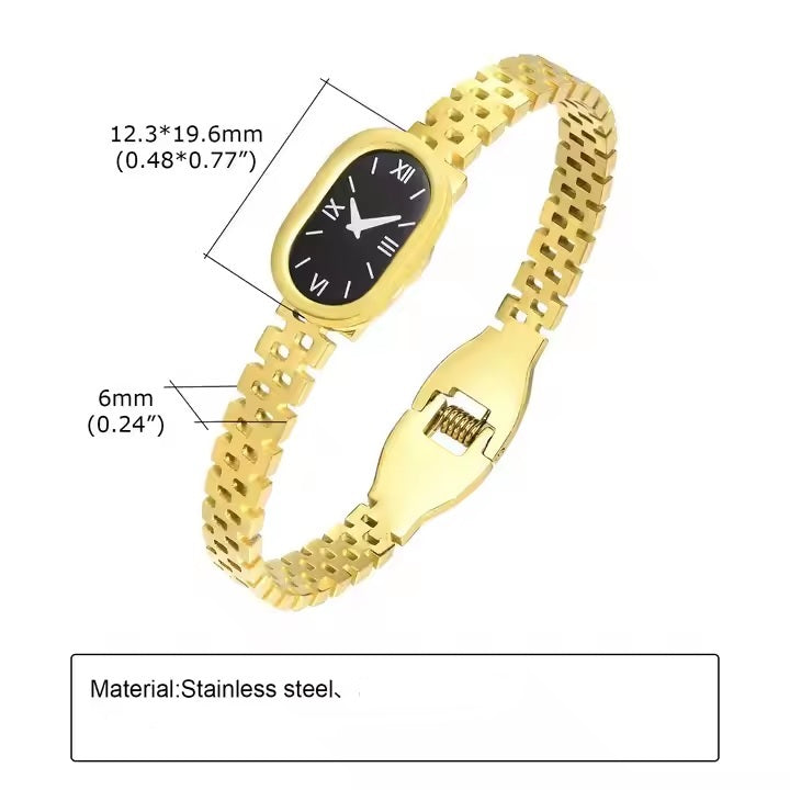 Elegant Gold Watch-Style Bangle Bracelet for Girls – Stainless Steel | Mazia Fashion