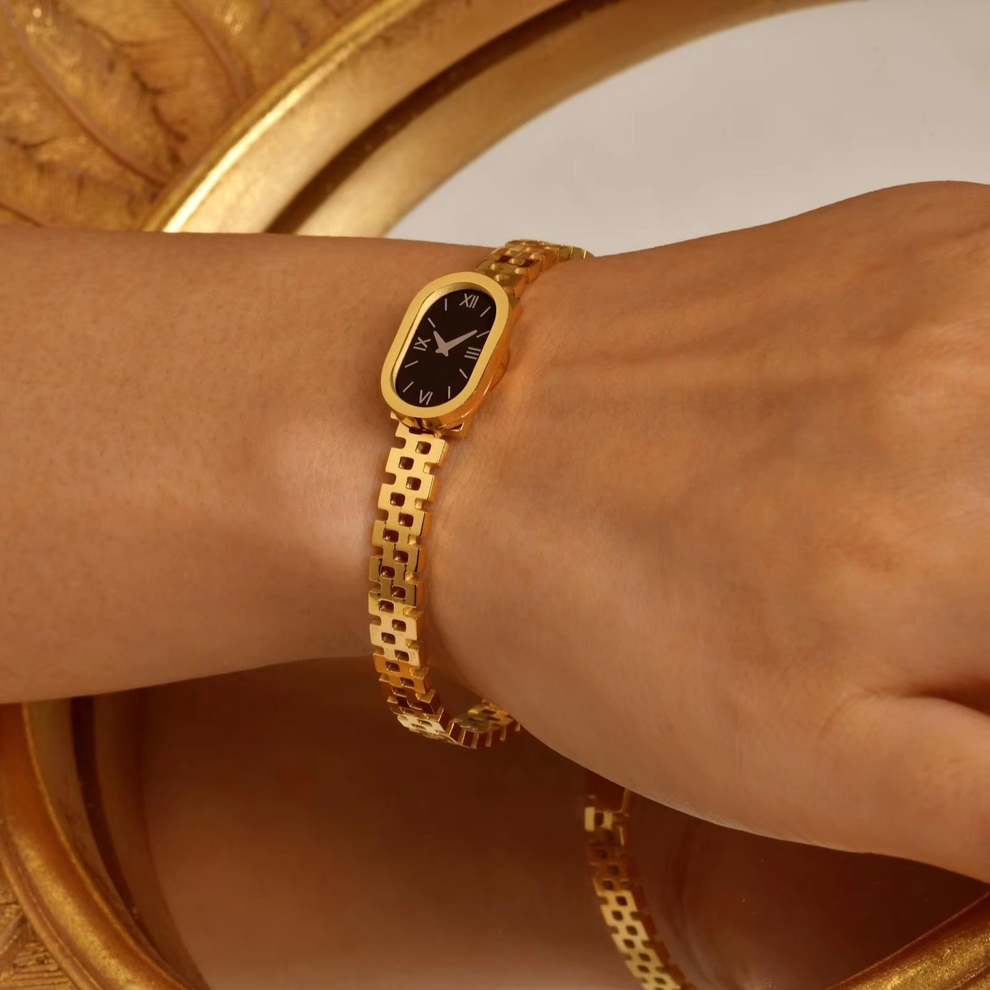 Elegant Gold Watch-Style Bangle Bracelet for Girls – Stainless Steel | Mazia Fashion